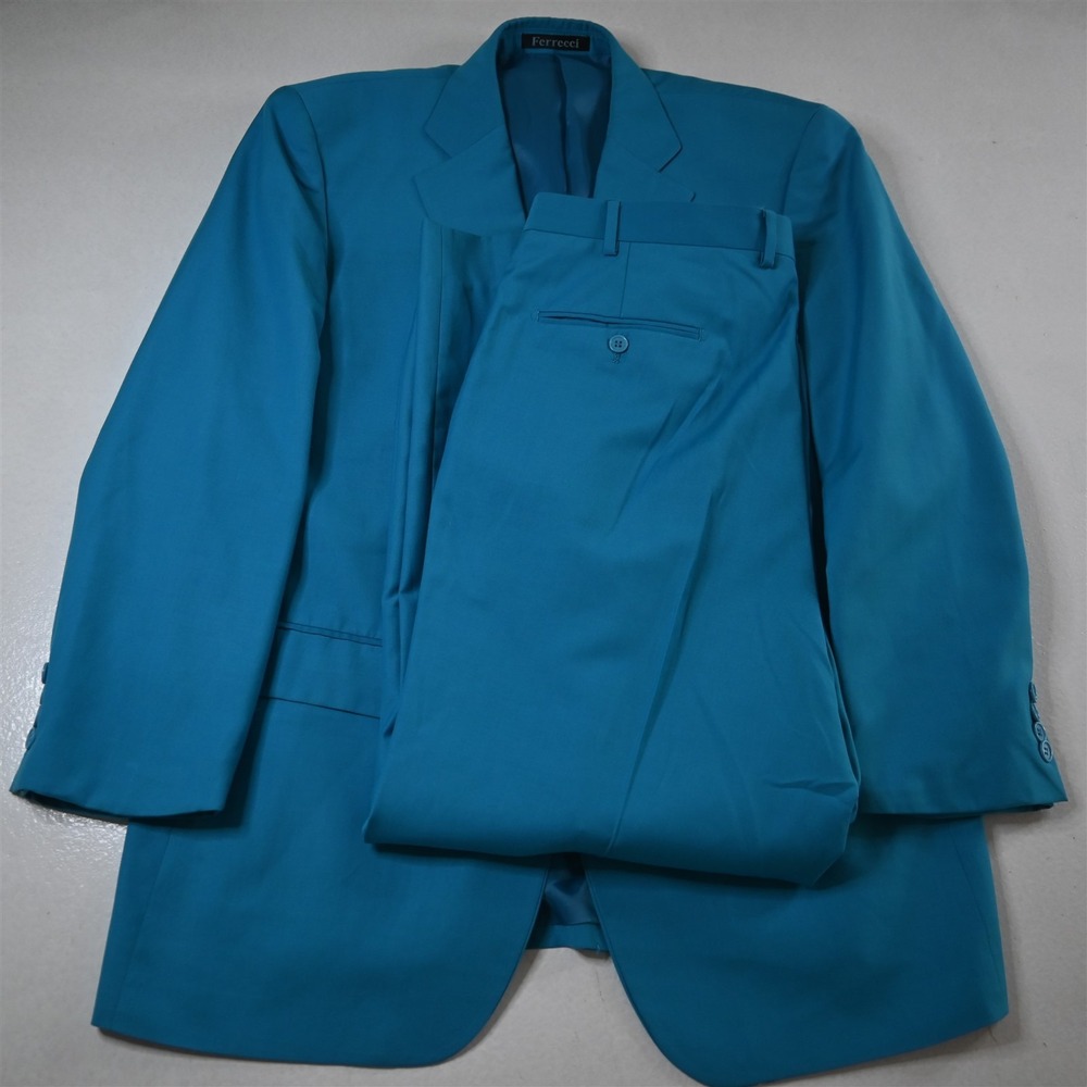 Ferrecci 46R 36x30 Bright Blue Mens Jacket Pants Suit
